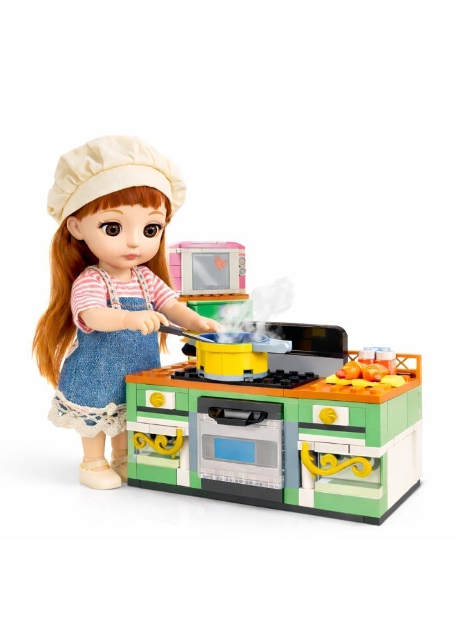 إيلفين Elfin Doll Kitchen Building Blocks Playset – دمية مع مطبخ مكعبات بناء 300 قطعة - Image 3